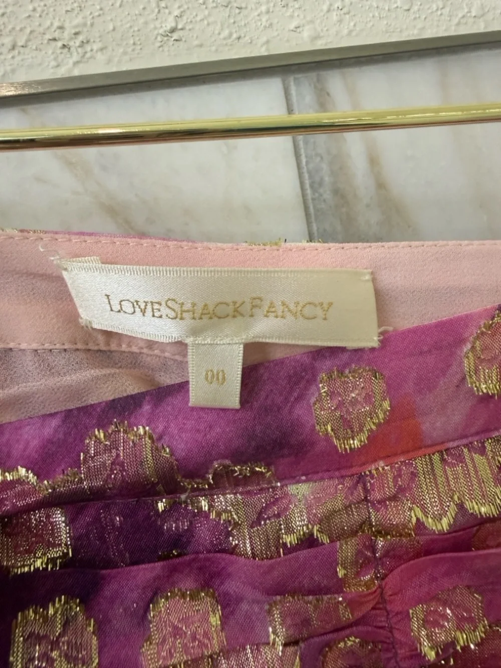 LoveShackFancy Moe Metallic Pink Ruffle Mini Skirt - Picture 4 of 5